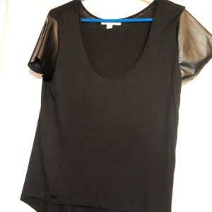 Black Tee/Faux Leather Sleeves
